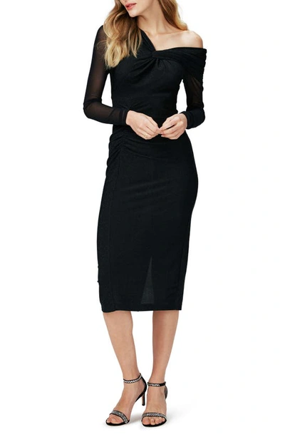 Diane Von Furstenberg Rich Metallic One-shoulder Long Sleeve Body-con Dress In Black