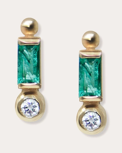 Anzie Women's Emerald & Diamond Baguette Stud Earrings In Green