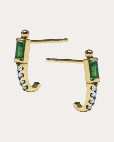 Anzie Women's Emerald Baguette Half Hoop Earrings In Green