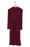 Go Couture Long Sleeve Drawstring Waist Dress In Burgundy