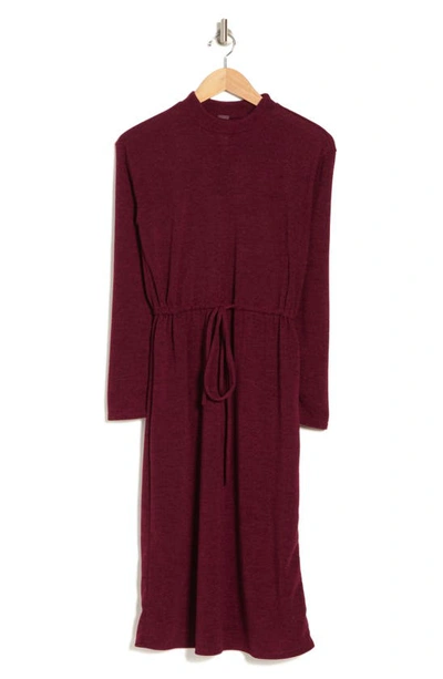 Go Couture Long Sleeve Drawstring Waist Dress In Burgundy