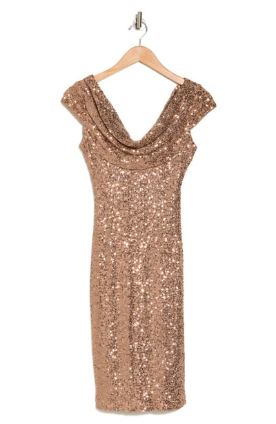 Vince Camuto Sequin Cowl Neck Cap Sleeve Cocktail Dress In Bronze