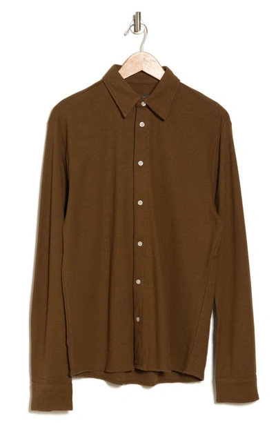 Slate & Stone Textured Knit Button-up Shirt In Camel Brown