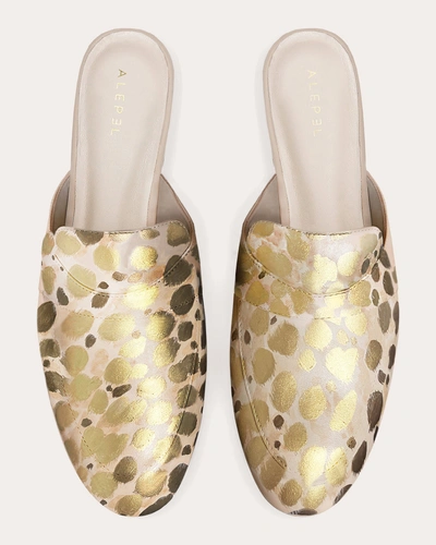 Alepel Women's Beige & Gold Cheetah Mule Leather