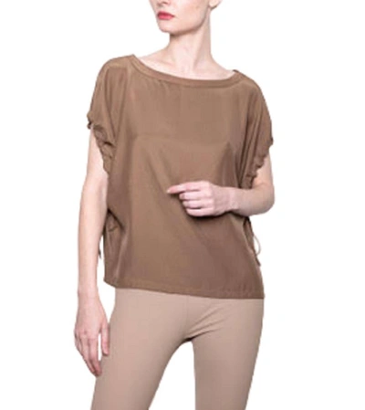 Elaine Kim Silk Tee With Drawstring Sleeves In Chai In Brown