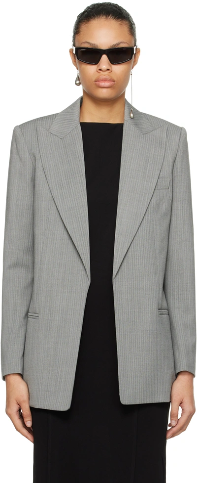 Helmut Lang Gray Peaked Lapel Blazer In Black/white Multi