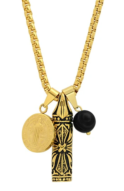 Hmy Jewelry 18k Gold Plated Stainless Steel Mixed Charm Pendant Necklace In Gold/black