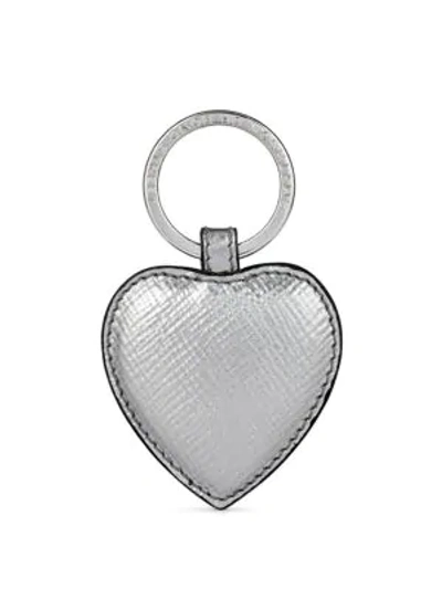 Smythson Panama Heart Leather Keychain In Silver