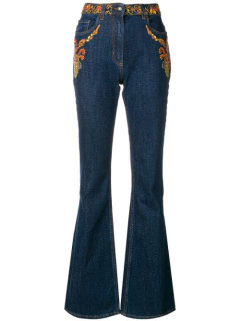Etro High-Rise Embroidered Flare-Leg Jeans In Blue | ModeSens