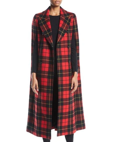 Michael Kors Double-breasted Tartan Plaid Cape Coat In Crimson Multi