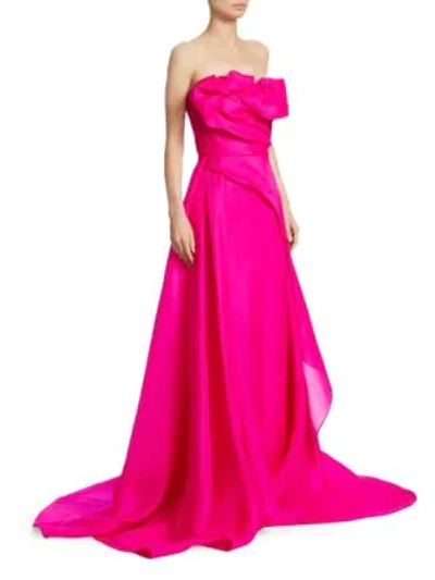 Rubin Singer Strapless Hand-draped Gown In Shocking Pink