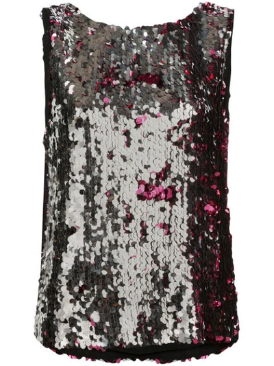 Tanya Taylor Gabby Two-tone Sequin Sleeveless Top In Hot Pink