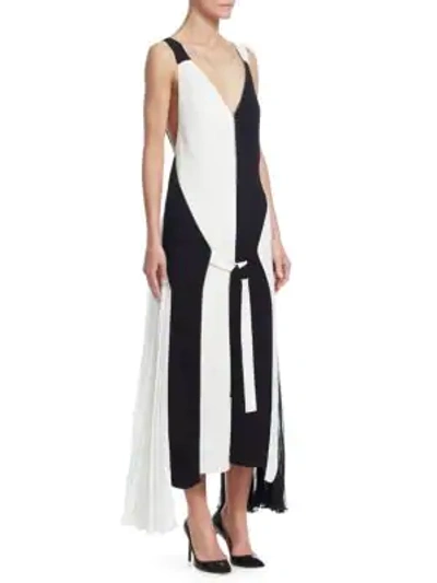 Tre By Natalie Ratabesi Wallace Colorblocked Zipper Gown In Black-white