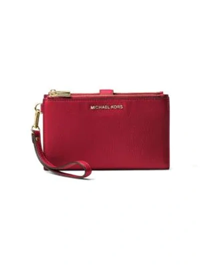 Michael Michael Kors Adele Double Zip Leather Iphone 7 Plus Wristlet In Maroon/silver