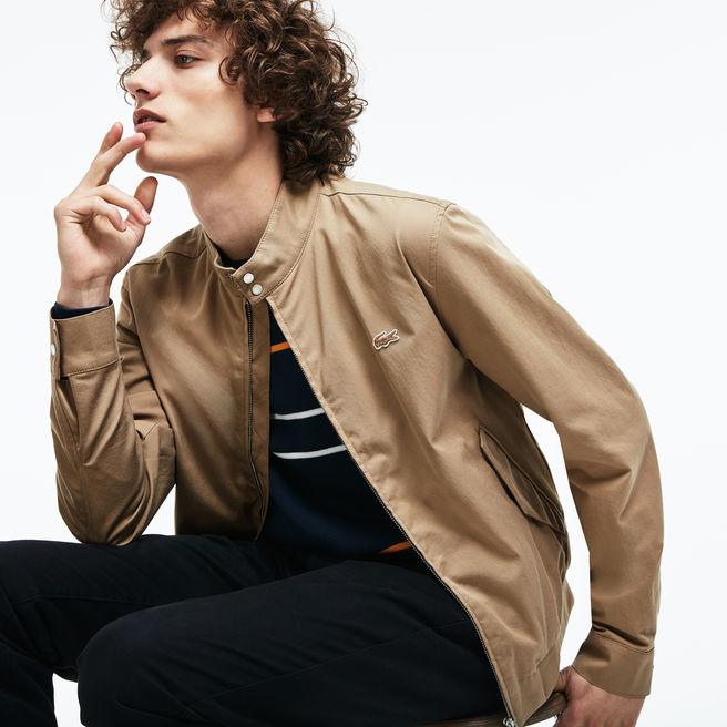 lacoste men's short zip cotton twill jacket