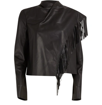 Isabel Marant Asymmetric Fringe Lamb Leather Jacket In Black
