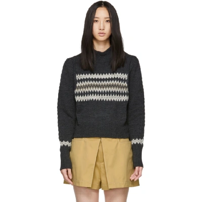 Isabel Marant Turtleneck Volume-sleeve Striped-intarsia Wool Sweater In Charcoal