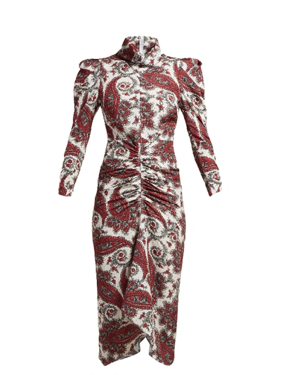 Isabel Marant Strong-shoulder Paisley-print Ruched Midi Dress In Multicolor
