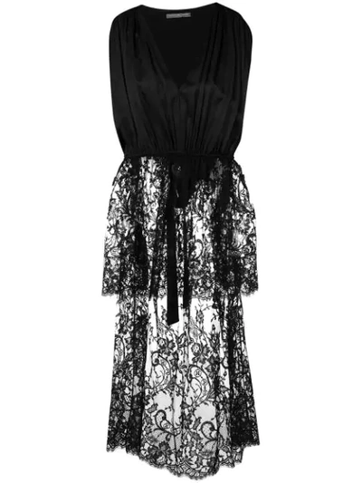 Alexander Mcqueen Asymmetric Silk-satin And Cotton-blend Lace Tunic In Black