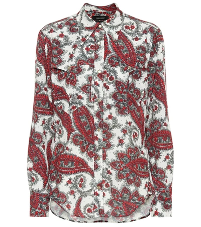 Isabel Marant Techno-pattern Button-front Long-sleeve Blouse, White/red