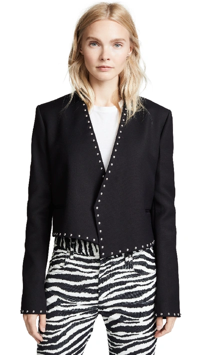 Helmut Lang Studded Cropped Open-front Suit Jacket In Black