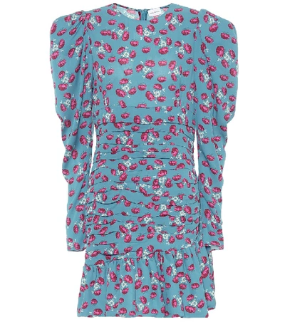 Magda Butrym Floral Printed Ruched Silk Mini Dress In Teal Multi