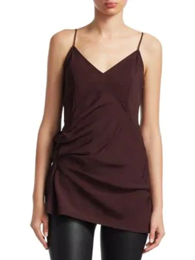 Helmut Lang Gathered V-neck Slip Top In Wine