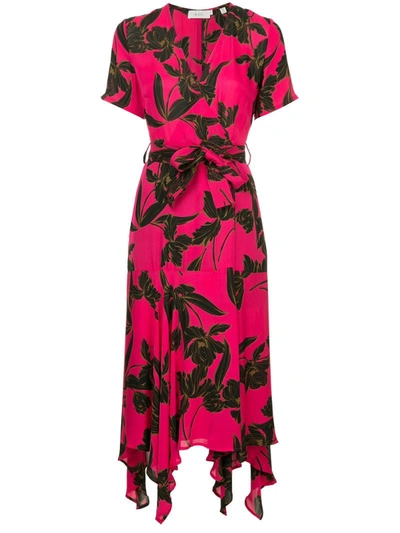 A.l.c Cora Floral-print Silk Midi Wrap Dress In Hot Pink