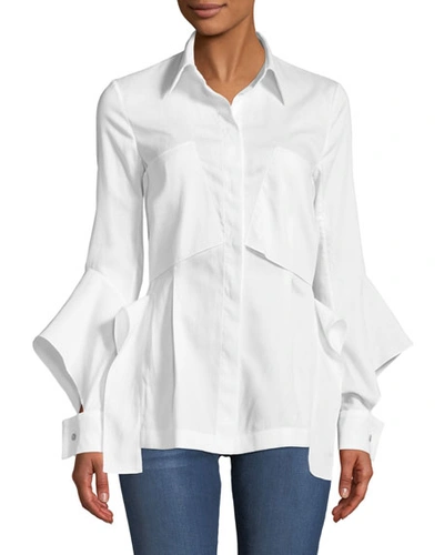 Roland Mouret Deconstructed Button-front Split-cuff Cotton Pique Pocket Shirt