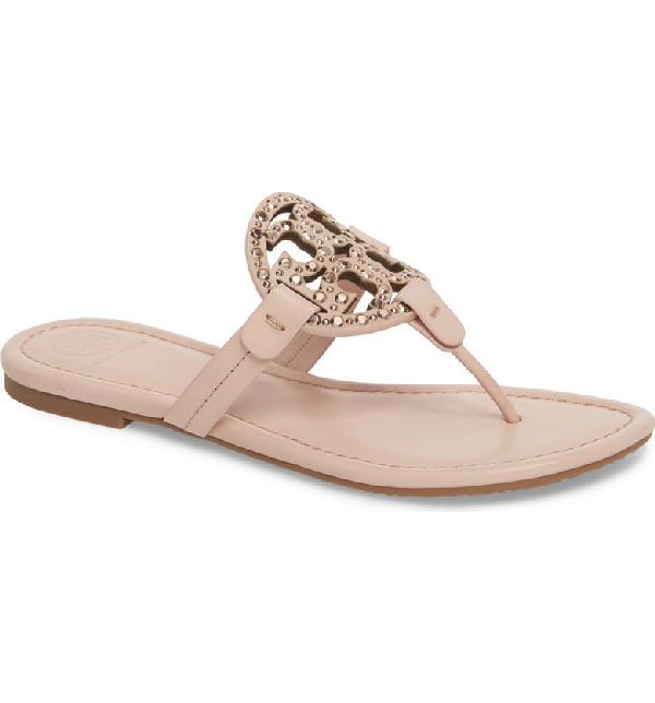 Tory Burch Miller Medallion Embellished Flat Sandal In Sea Shell Pink