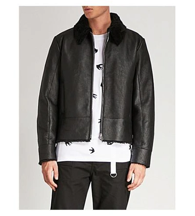 Mcq By Alexander Mcqueen Shearling Leather Jacket In Darkest Black