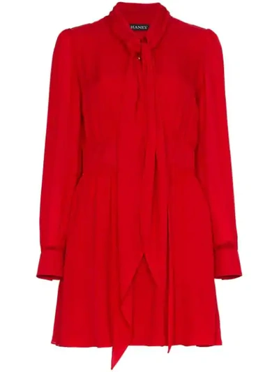 Haney Sybil Silk Pussy-bow Mini Dress - Red