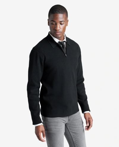 Kenneth Cole Knit Long-sleeve Zip Polo In Black
