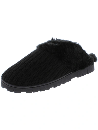 Dr. Scholl's Shoes Sunday Womens Knit Faux Fur Scuff Slippers In Black