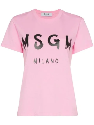 Msgm Pink Short Sleeve Logo Tshirt In Pink/purple