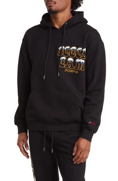 Icecream Embroidered Cotton Graphic Hoodie In Black