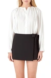English Factory Shirred Long Sleeve Button-up Shirt In White