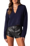 Edikted Marcie Oversize Crop Sweater In Navy