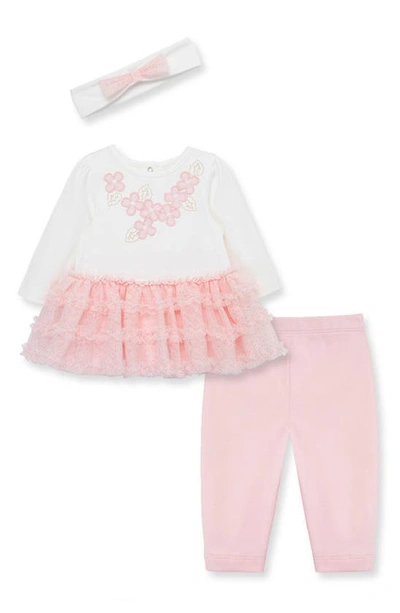 Little Me Babies' Floral Long Sleeve Tutu Dress, Leggings & Headband Set In Pink