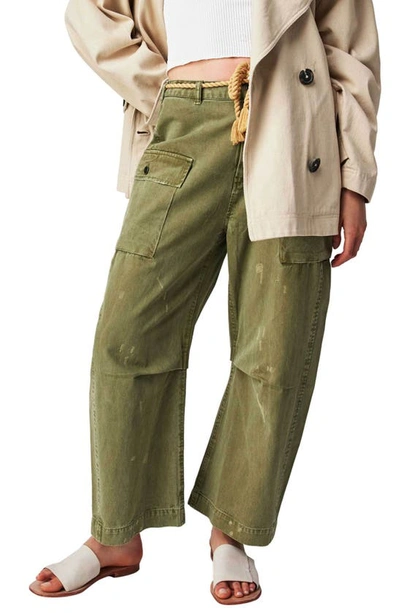 Free People Mending Heart Belted Cotton Utility Pants In Green
