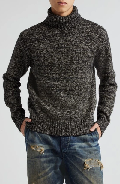 Double Rl Marled Wool, Cotton & Linen Turtleneck Sweater In Salt Pepper Marl