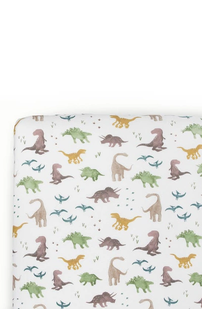 Little Unicorn Knit Crib Sheet In Neutral Dino Friends