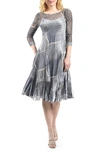 Komarov Three-quarter Sleeve Charmeuse & Lace Dress In Dramatic Leaf