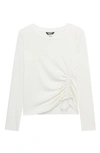 Truce Kids' Side Ruched Long Sleeve Top In Off-white