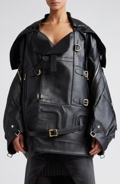 Junya Watanabe Oversize Faux Leather Jacket In Black