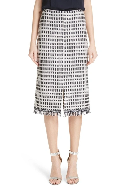St John Thatched Grid Knit Skirt In Beige
