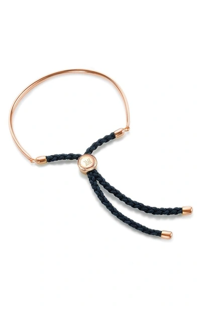Monica Vinader Engravable 'fiji' Friendship Bracelet In Rose Gold/ Navy