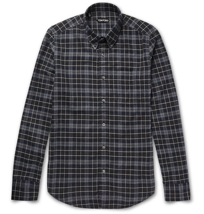 Tom Ford Slim-fit Button-down Collar Plaid Brushed-cotton Shirt | ModeSens