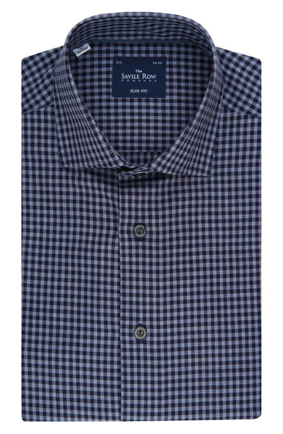 Savile Row Co Gingham Long Sleeve Slim Fit Shirt In Navy