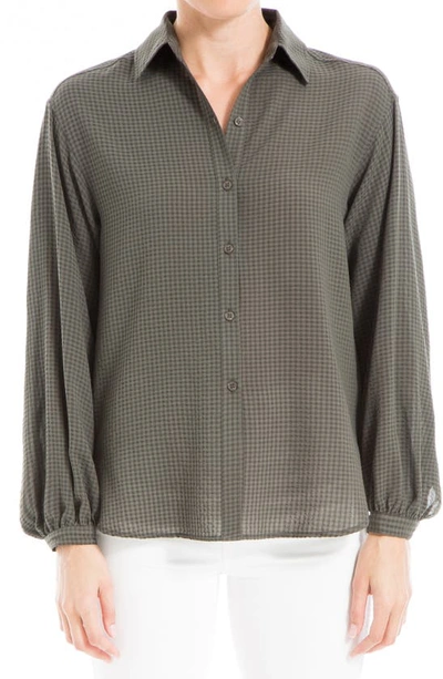 Max Studio Babygrid Texture Long Sleeve Button-down Blouse In Green